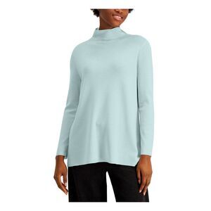 EILEEN FISHER Womens Blue Asymmetrical Long Sleeve Mock Tunic Sweater XXS